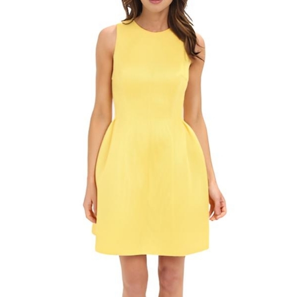 Calvin Klein Dresses & Skirts - Calvin Klein | Mini Fit & Flare Solid Yellow Lined Cocktail Dress Size 4P